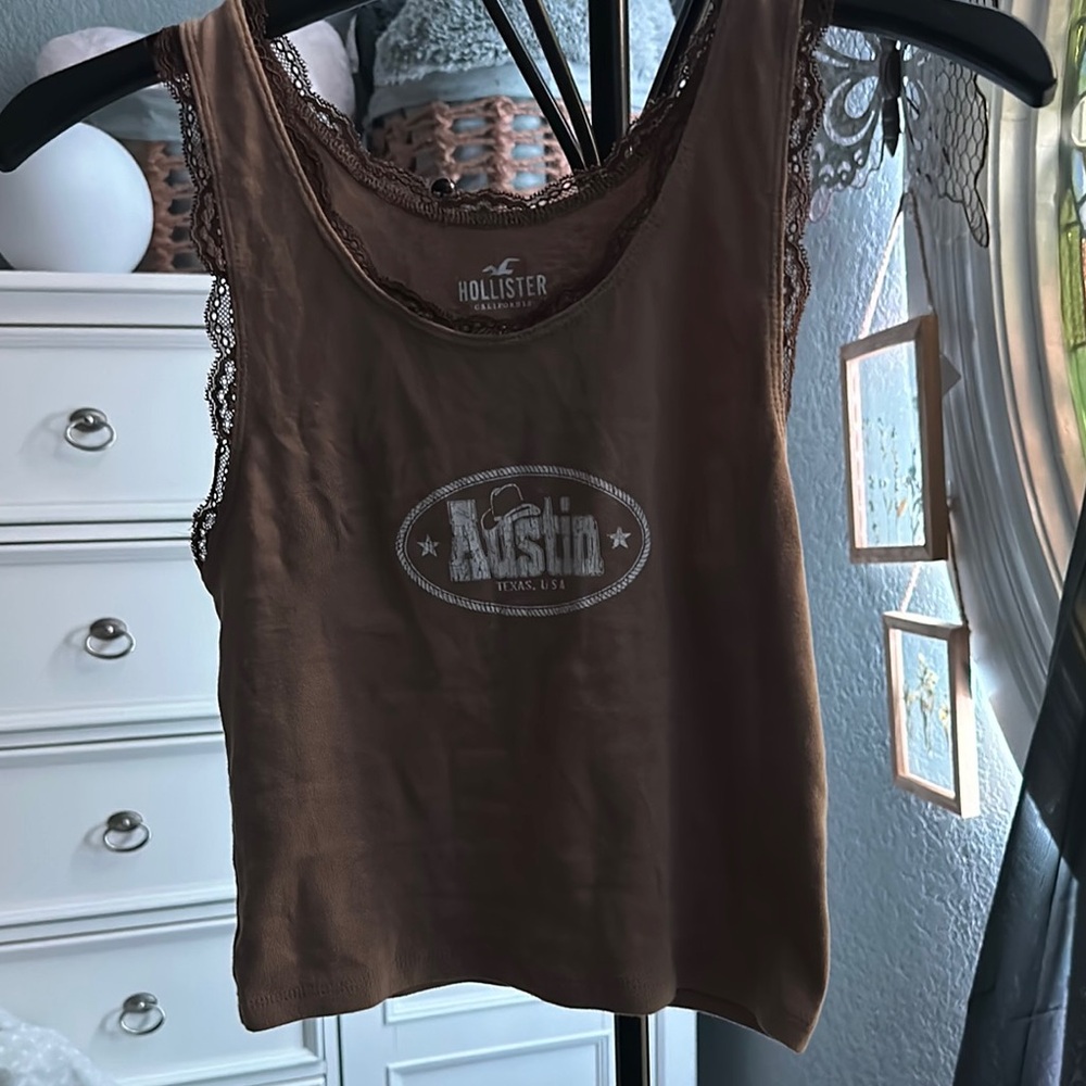Hollister Brown Fitted Crop Tank Top